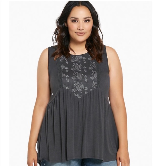 torrid Tops - Embroidered Mesh front tank top